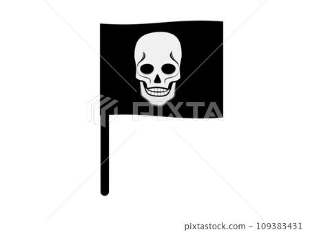 死亡旗幟的插圖。一面旗幟,上面有一個骷髏頭。 死亡旗幟的插圖。一面旗幟,上面有一個骷髏頭。 109383431