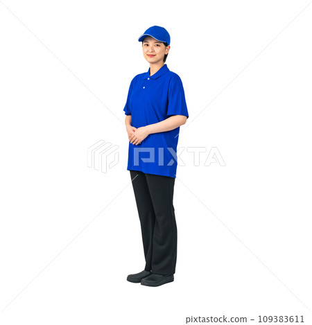 Woman in work clothes, delivery staff, worker, cutout full body photo 109383611