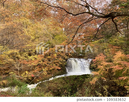 富士山腳下金山的瀑布與秋葉 富士山腳下金山的瀑布與秋葉 109383632