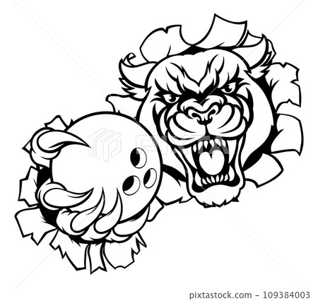 Panther Cougar Jaguar Cat Bowling Ball Mascot 109384003