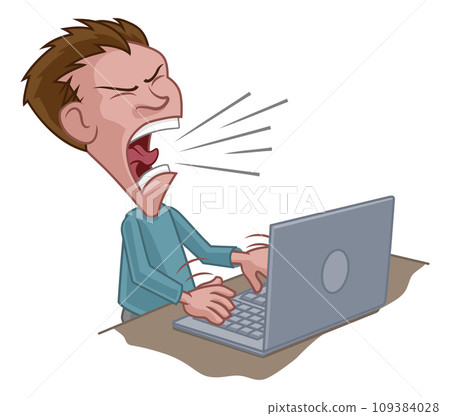 Angry Stressed Man Shouting at Laptop Cartoon 109384028