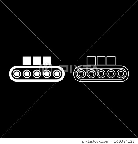 Conveyor belt airport tape baggage passengers luggage box production line automated manufacturing set icon white color vector illustration image solid fill outline contour line thin flat style Conveyor belt airport tape baggage passengers luggage box production line automated manufacturing set icon white color vector illustration image solid fill outline contour line thin flat style 109384125