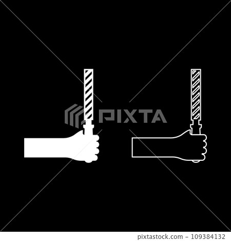 File tool in hand metal rasp in arm use manual instrument equipment for carpentry work set icon white color vector illustration image solid fill outline contour line thin flat style File tool in hand metal rasp in arm use manual instrument equipment for carpentry work set icon white color vector illustration image solid fill outline contour line thin flat style 109384132
