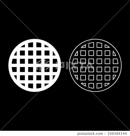 Grating grate lattice trellis net mesh BBQ grill grilling surface round shape set icon white color vector illustration image solid fill outline contour line thin flat style 109384144