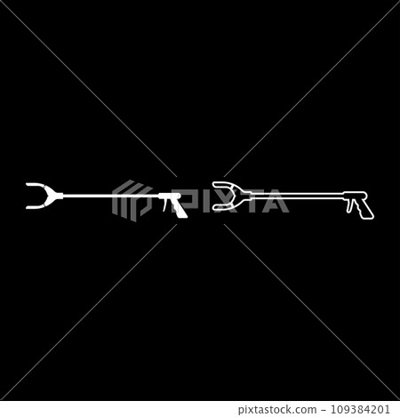 Long reach grabber litter picker gripper trash device pick up tool claw equipment arm hand set icon white color vector illustration image solid fill outline contour line thin flat style Long reach grabber litter picker gripper trash device pick up tool claw equipment arm hand set icon white color vector illustration image solid fill outline contour line thin flat style 109384201