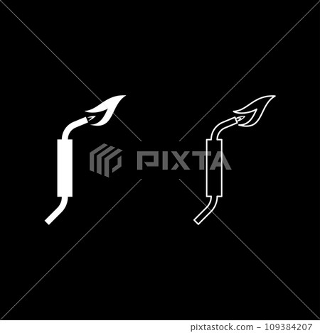 Gas burner blowtorch with flame industrial equipment set icon white color vector illustration image solid fill outline contour line thin flat style 109384207