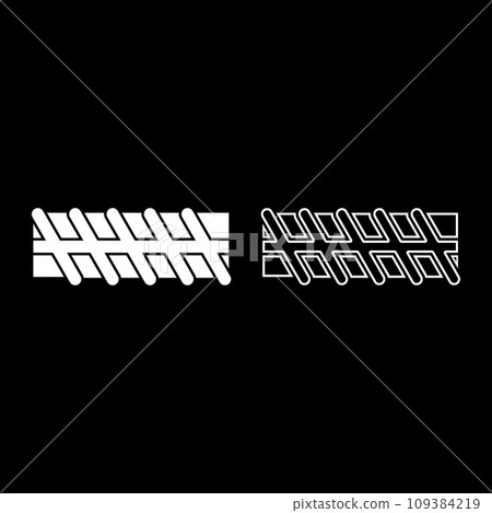 Reinforcement bar rebar ribbed metal rod set icon white color vector illustration image solid fill outline contour line thin flat style 109384219