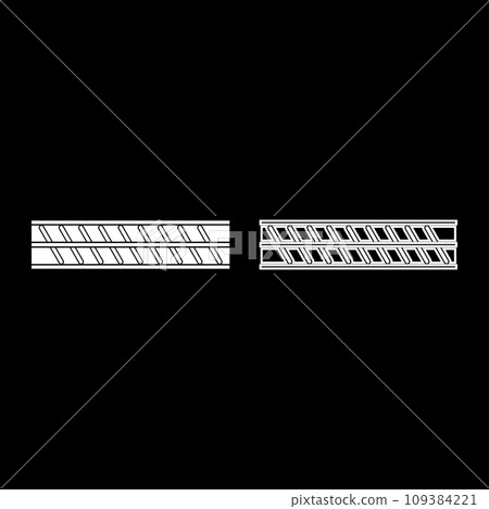 Reinforcement bar rebar ribbed metal rod set icon white color vector illustration image solid fill outline contour line thin flat style Reinforcement bar rebar ribbed metal rod set icon white color vector illustration image solid fill outline contour line thin flat style 109384221