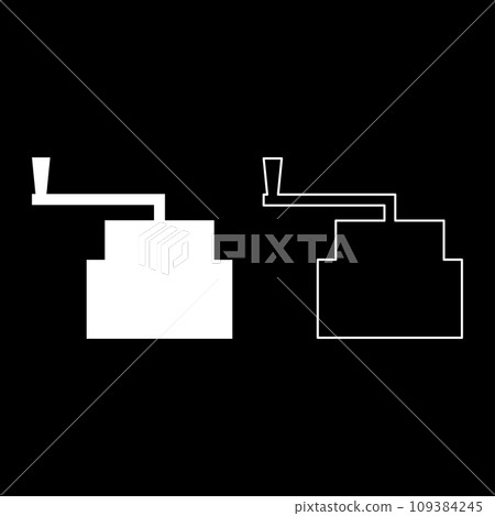 Millstone manual old stone mill flour production grinding grain with handle holder set icon white color vector illustration image solid fill outline contour line thin flat style 109384245