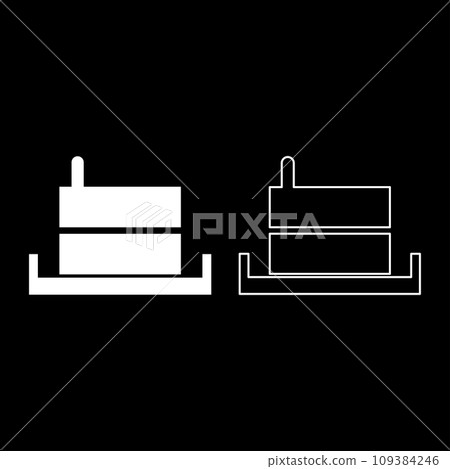 Millstone manual old stone mill flour production grinding grain with handle holder set icon white color vector illustration image solid fill outline contour line thin flat style Millstone manual old stone mill flour production grinding grain with handle holder set icon white color vector illustration image solid fill outline contour line thin flat style 109384246