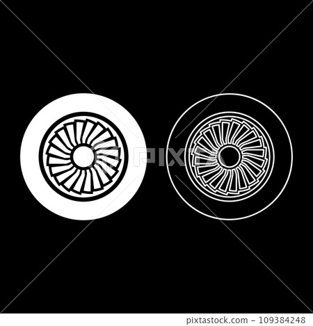 Turbine airplane turbomachine jet engine aircraft motor fan plane set icon white color vector illustration image solid fill outline contour line thin flat style 109384248