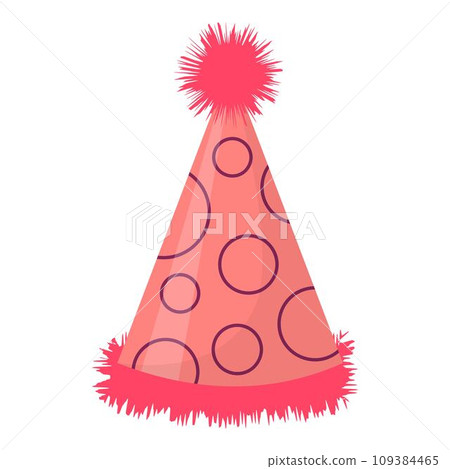 Party hat. Cute birthday cone cap in bright colors. Festive paper cap isolated on white background. 109384465