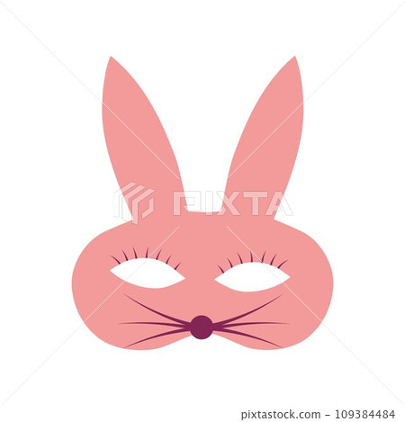 Carnival mask in the form of rabbit. Festive element for holiday. Flat cartoon vector illustration isolated on a white background. Carnival mask in the form of rabbit. Festive element for holiday. Flat cartoon vector illustration isolated on a white background. 109384484