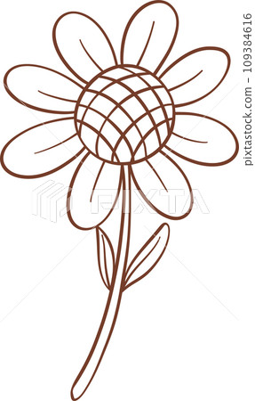 Cute flower with stem outline cartoon doodle 109384616