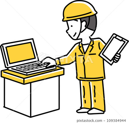檢查計算機的男性工人 檢查計算機的男性工人 109384944
