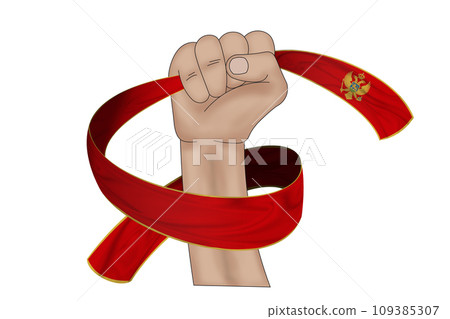 3D Flag on ribbon in hand 3D Flag on ribbon in hand 109385307