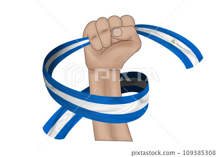 3D Flag on ribbon in hand 3D Flag on ribbon in hand 109385308