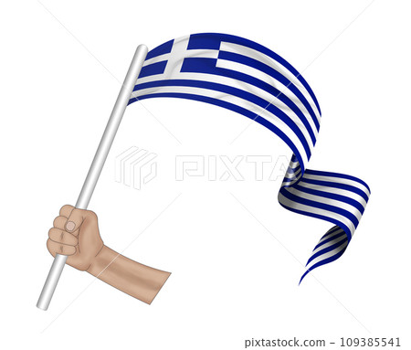 3D Flag on ribbon in hand 109385541