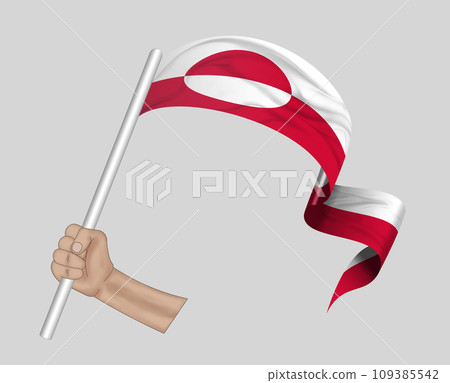 3D Flag on ribbon in hand 109385542
