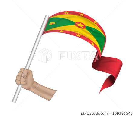 3D Flag on ribbon in hand 109385543