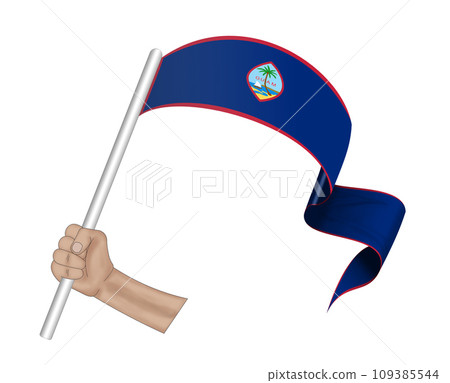 3D Flag on ribbon in hand 109385544