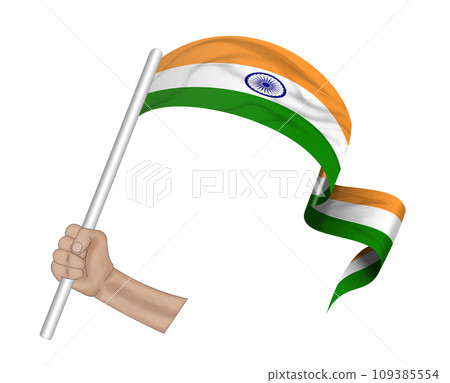 3D Flag on ribbon in hand 109385554