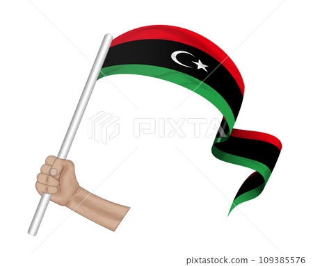 3D Flag on ribbon in hand 3D Flag on ribbon in hand 109385576