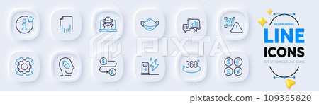 Info, Money transfer and Full rotation line icons for web app. Pack of Medical mask, Graph chart, Qr code pictogram icons. Fraud, Seo gear, Recovery file signs. Money currency. Vector Info, Money transfer and Full rotation line icons for web app. Pack of Medical mask, Graph chart, Qr code pictogram icons. Fraud, Seo gear, Recovery file signs. Money currency. Vector 109385820