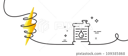 Barrel of oil line icon. Continuous one line with curl. Gasoline or diesel fuel sign. Petroleum power energy symbol. Oil barrel single outline ribbon. Loop curve with energy. Vector 109385868