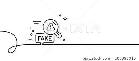 Fake news line icon. Continuous one line with curl. Propaganda conspiracy sign. Check wrong truth symbol. Fake news single outline ribbon. Loop curve pattern. Vector 109386019