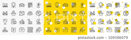 Outline Package location, Delivery time and Lighthouse line icons pack for web with Parking, Parcel checklist, Package box line icon. Transport insurance, Truck delivery. Vector Outline Package location, Delivery time and Lighthouse line icons pack for web with Parking, Parcel checklist, Package box line icon. Transport insurance, Truck delivery. Vector 109386079