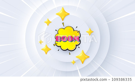Boom comic cartoon bubble banner. Neumorphic offer 3d banner, coupon. Discount sticker shape. Sale coupon icon. Boom bubble promo event background. Sunburst banner, flyer or poster. Vector Boom comic cartoon bubble banner. Neumorphic offer 3d banner, coupon. Discount sticker shape. Sale coupon icon. Boom bubble promo event background. Sunburst banner, flyer or poster. Vector 109386335