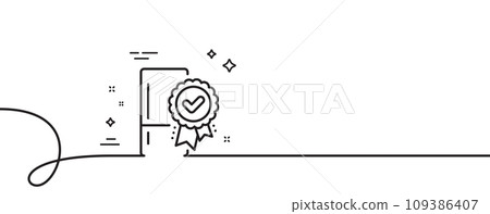 Certified refrigerator line icon. Continuous one line with curl. Fridge award sign. Freezer storage symbol. Certified refrigerator single outline ribbon. Loop curve pattern. Vector 109386407