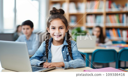 Girl Using Laptop During Class 109386416