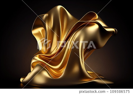 Abstract background. Gold flying silk. Fabric in the wind. Cloth Wallpaper. 109386575