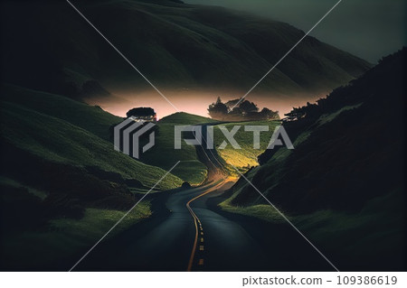 Serpentine Road Among Green Hills. Beautiful landscape. 109386619