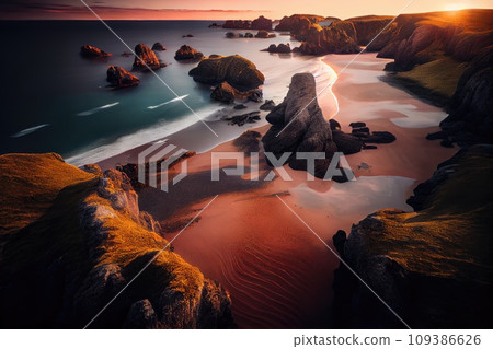 Sea rocky reefs shore with blue waves, top down aerial view Sea rocky reefs shore with blue waves, top down aerial view 109386626