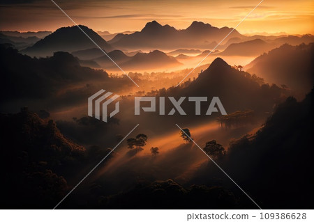 Misty mountain hills landscape. Beauty in nature 109386628