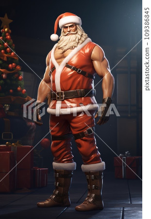 Santa Claus fitness trainer. A muscular man in christmas outfit 109386845