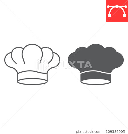 Chef hat line and glyph icon, kitchen and cook, chef hat vector icon, vector graphics, editable stroke outline sign, eps 10 Chef hat line and glyph icon, kitchen and cook, chef hat vector icon, vector graphics, editable stroke outline sign, eps 10 109386905