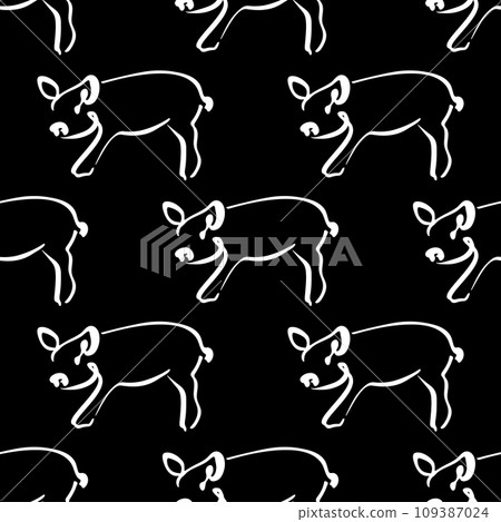 Seamless pattern with pigs illustration in line Seamless pattern with pigs illustration in line 109387024