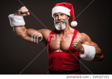 Santa Claus fitness trainer. A muscular man in a gym Santa Claus fitness trainer. A muscular man in a gym 109387201