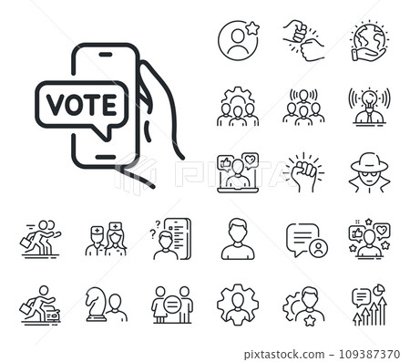Internet vote sign. Specialist, doctor and job competition outline icons. Online voting line icon. Web election symbol. Online voting line sign. Avatar placeholder, spy headshot icon. Vector Internet vote sign. Specialist, doctor and job competition outline icons. Online voting line icon. Web election symbol. Online voting line sign. Avatar placeholder, spy headshot icon. Vector 109387370
