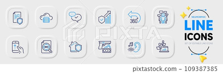 Hearing, Robbery and Seo file line icons for web app. Pack of Voting campaign, Teamwork, Swipe up pictogram icons. Home insurance, 360 degrees, Data security signs. Cloud server. Vector Hearing, Robbery and Seo file line icons for web app. Pack of Voting campaign, Teamwork, Swipe up pictogram icons. Home insurance, 360 degrees, Data security signs. Cloud server. Vector 109387385