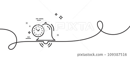 Time management line icon. Continuous one line with curl. Alarm clock sign. Watch symbol. Time management single outline ribbon. Loop curve pattern. Vector Time management line icon. Continuous one line with curl. Alarm clock sign. Watch symbol. Time management single outline ribbon. Loop curve pattern. Vector 109387516