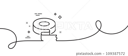 Adhesive tape line icon. Continuous one line with curl. Paper tape roll sign. Repair service symbol. Adhesive tape single outline ribbon. Loop curve pattern. Vector Adhesive tape line icon. Continuous one line with curl. Paper tape roll sign. Repair service symbol. Adhesive tape single outline ribbon. Loop curve pattern. Vector 109387572