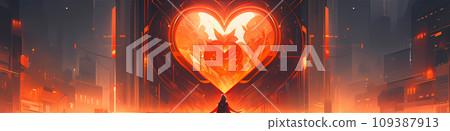 Multicolored Abstract Heart Futuristic Cyberpunk Style 109387913