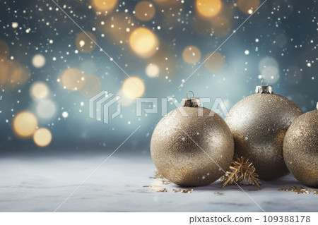 Christmas background with shimmering Christmas balls in silver and gold hues 109388178