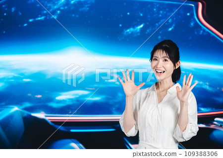 Young woman enjoying space travel 109388306