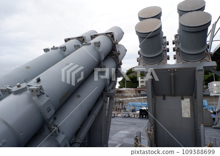 Missile destroyer Higgins' Harpoon missile launcher 109388699